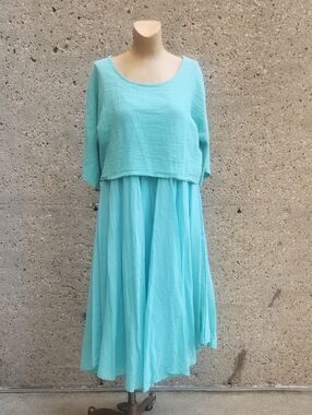 Blue Cotton Boho Midi Dress